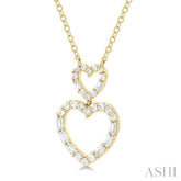 1/3 Ctw Twin Heart Fusion Baguette and Round Cut Diamond Pendant With Chain in 10K Yellow Gold